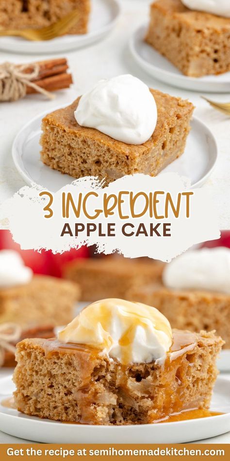 This easy 3-ingredient apple cake is perfect for fall! Made with spice cake mix, apple pie filling, and eggs, it’s a simple recipe that delivers warm, cozy flavors in every bite. If you're craving a dessert that's both quick and delicious, this is the one for you. I’ve tested it multiple times and recommend using Duncan Hines spice cake mix for the best results. Check out the full blog post for detailed instructions and tips to make this your go-to fall dessert. Butter Pecan Cake Mix With Apple Pie Filling, Easy No Bake Apple Desserts, 2 Ingredient Fall Dessert, Cake Mix 3 Eggs And Pie Filling, 1 Ingredient Desserts, Apple Pie Filling Cake Mix 3 Ingredients, Spice Cake Apple Pie Filling, Quick Apple Cake Easy Recipes, Apple Caramel Dump Cake 4 Ingredients