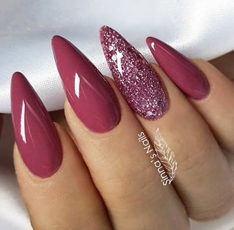 Long Almond Nails, Purple Glitter Nails, Valentine Nails, Her Nails, Zoella, Simple Nail Art Designs, Hair Colours, Pink Nail, Nails Desing