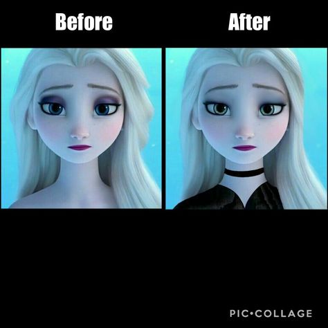 Ok so I saw a lot of Disney glow ups and thought I'd try my own on a much smaller scale. Even tho it looks like she has a black eye. Disney Glow Ups, Disney Princess Glow Up, Glow Ups, Disney Character Drawings, Princess Makeover, Disney Cuties, Disney Princess Makeover, Disney Princess Elsa, Disney Princess Modern