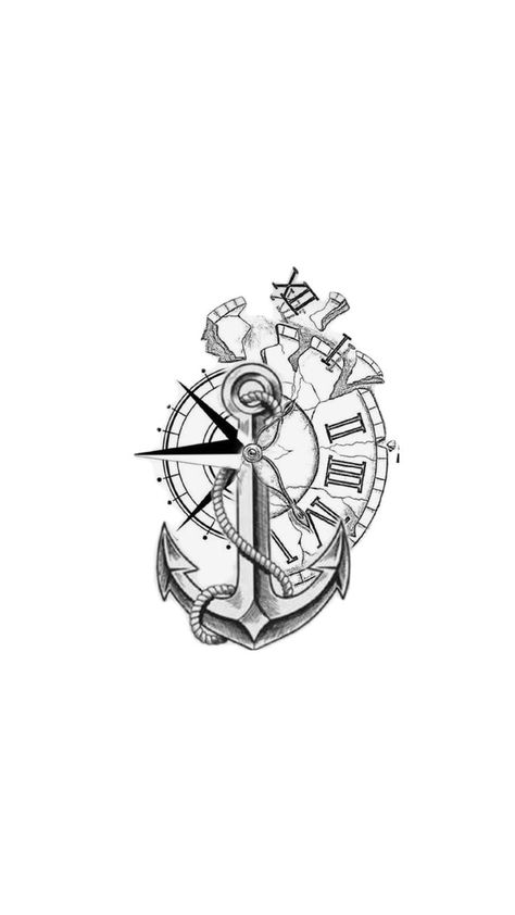 Anchor Clock Tattoo, Anchor Tattoo Design, Clock Tattoo Design, Anchor Tattoo, Clock Tattoo, Tattoo Design, Compass, Ramadan, Simple Designs