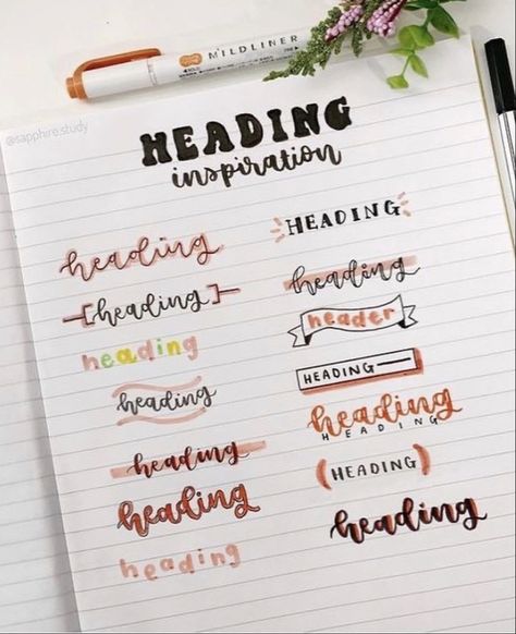 Heading, cute titles, bullet journal, bullet journal idea, aesthetic, bullet journal aesthetic, notes, aesthetic, note title, aesthetic Notes Asthetic Title Idea, Fonts Notes Ideas, Notes Calligraphy Ideas, Note Titles Aesthetic, Title Writing Ideas For Project, Aesthetic Title Design, Heading Inspiration, How To Write Aesthetic, Aesthetic Title Ideas For School