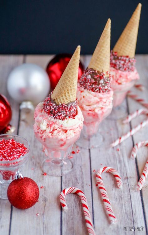 Candy Cane Ice Cream Recipe Candy Cane Ice Cream Recipe, Special Christmas Desserts, Christmas Sundaes, Kitchenaid Ice Cream Attachment, Candy Cane Ice Cream, Sundae Funday, Christmas Dessert Ideas, Fancy Ice Cream, Baking Lessons