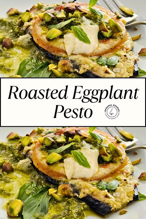 Sliced roasted eggplant pesto is your new way of falling in love with eggplants. This recipe makes for a great vegetarian option, light lunch or side dish. #eggplantrecipes #roastedeggplantoven #roastedeggplant #pestorecipe #pestoeggplant #easyeggplantrecipe Eggplant Pesto, Pesto Eggplant, Eggplant With Pesto, How To Roast Eggplant, Eggplant And Brussel Sprouts Recipes, Pesto Recipes Dinner, Baked Eggplant Slices, Creamy Chicken Pasta Recipes, Eggplant Recipes Easy