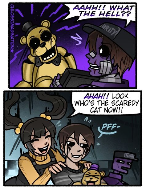 Cassidy loves to scare the FNAF night guards.. Cassidy Fnaf, Crying Child, Fnaf Night Guards, Golden Freddy, Golden Family, Michael Afton, Fnaf 1, Fnaf Movie, Fnaf Comics