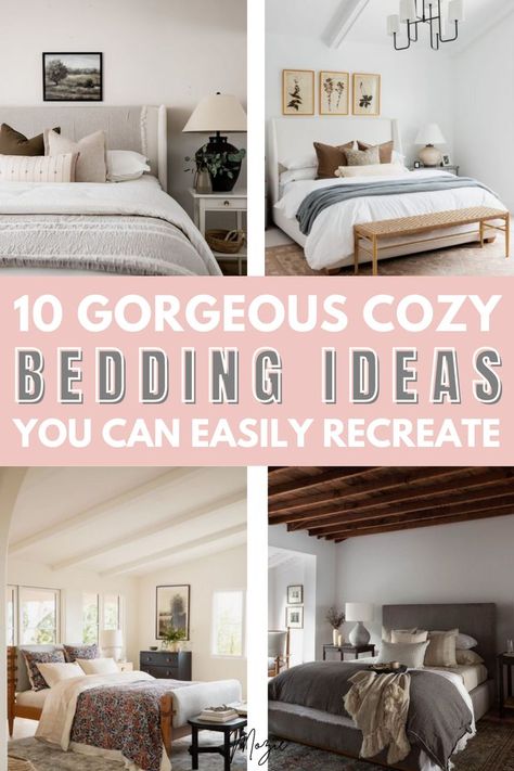 you have to see these 10 gorgeous cozy bedding ideas you can easily recreate! Queen Bedding Sets For Couples, Calm Master Bedding, Cozy Bedding Ideas Natural, Bed Throws Ideas Cozy Bedroom, Bedroom Bedding Color Schemes, Master Bed Sets, Cozy Comforter Sets, The Perfect Bedding, Trendy Bedding Comforter Sets Cozy