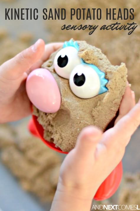 Toy Story Activities Preschool, Disney Prek Activities, Toy Story Activities, Mr Potato Head Craft, Mr Potato Head 5 Senses, Mr Potato Head Five Senses, Edible Kinetic Sand, Taste Safe Kinetic Sand Recipe, Kinetic Sand Party Activity