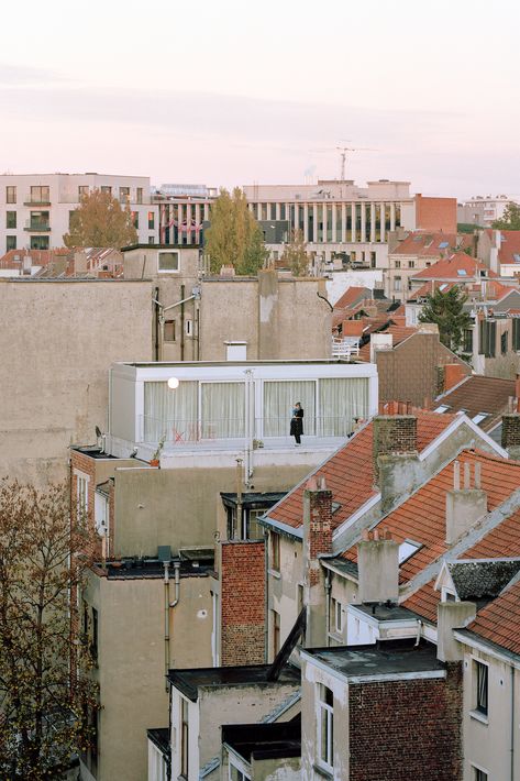 President is an extension of private housing in Brussels. The flat roof of a 3-storey building has been privatized. A structure of 8,25 meters by 10 meters is anchored in the party walls. Roof Extension, Interior Renovation, Roof Detail, House Roof, Spiral Staircase, Architecture Exterior, Living Environment, Flat Roof, Structural Engineering