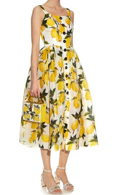 Seren Dress, Sundress Sewing Patterns, Silk Organza Dress, Lemon Print Dress, Sundress Pattern, Casual Party Outfit, Dolce Gabbana Dress, Organza Dress, Business Dress