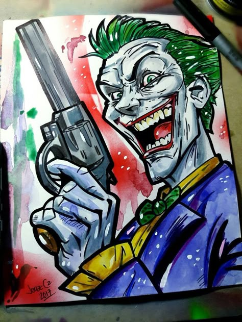 Joker Watercolor, Joker Art Drawing, Arte Ganesha, Joker Drawing, Batman Art Drawing, Joker Cartoon, Joker Painting, Joker Drawings, Joker Comic