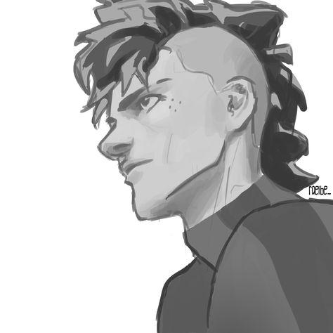 Ok hear me out, Deku with a mohawk.  He got obsessed with the 80's after looking at old pre-quirk comic books looking for ideas for his hero costume. He was a secret love for hair metal. Anime Mohawk, Mohawk Art Reference, Mohawk Hair Drawing Reference, How To Draw Mohawk, Mohawk Character Design, Mohawk Drawing Character Design, Mohawk Reference, Mullet Hairstyle Drawing, Male Mohawk