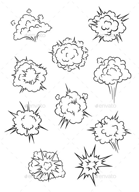 Assorted Cartoon Explosion Effects and Clouds Explosion Tattoo Ideas, Cartoon Explosion Drawing, How To Draw An Explosion, Explosion Doodle, Background For Comics, Explosion Sketch, Graffiti Explosion, Draw Explosion, Drawing Explosions