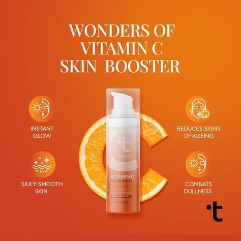 Serum Vitamin C, Skin Booster, Publicidad Creativa, 카드 디자인, Beauty Products Photography, Cosmetic Design, Top Beauty, Social Media Design Inspiration, Promotional Design