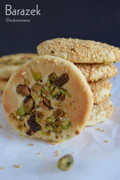 Syrian Barazek cookies | Amira's Pantry #syriancookies #Barazek Syrian Dessert Recipes, Lebanese Cookies Recipes, Middle Eastern Pastries, Middle Eastern Cookies, Syrian Cookies, Barazek Cookies, Arabic Pastries, Arabic Plates, Lebanese Cookies