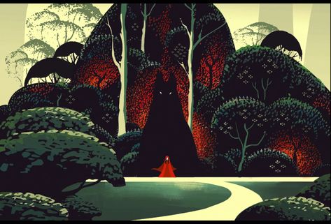 Eyvind Earle, Tree Illustration, Little Red Riding Hood, Art Studies, Red Riding Hood, Painting Illustration, Beautiful Artwork, Background Design, Art Wallpaper