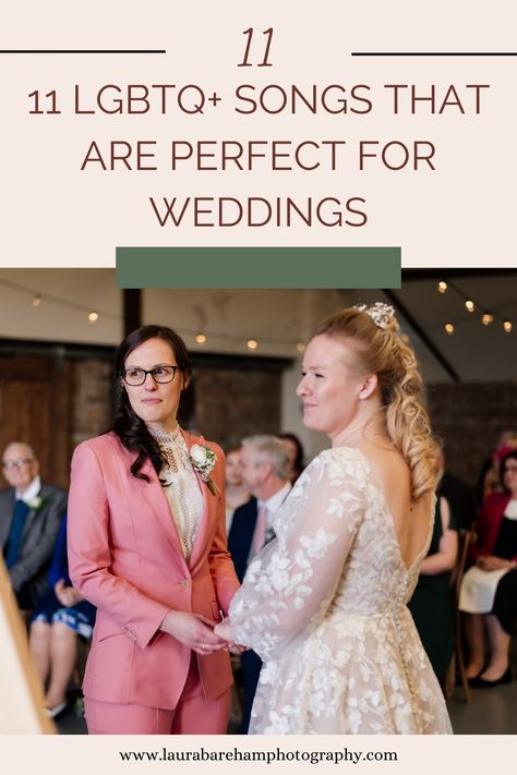 It goes without saying that weddings are the ultimate opportunity for a good love song marathon, and if you're an LGBTQ+ couple, you're likely to want a good dose of songs that feel relevant to your love story on your wedding playlist. As a queer wedding photographer, I know how lacking a lot of wedding playlists can be when it comes to LGBTQ+ representation! Use this list as a starting point for your perfect wedding playlist. Lgbtq Songs, Queer Wedding Ideas, Lgbtq Wedding Ideas, Wlw Wedding, Queer Weddings, Wedding Playlist, Lgbt Wedding, Wedding Themes Fall, Wedding Inspired