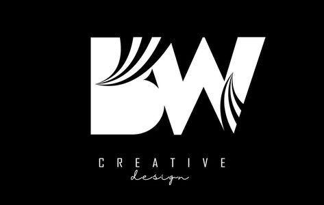 White letters BW b w logo with leading lines and road concept design. Letters with geometric design. Leading Lines, Design Letters, W Logo, Letter Logo Design, White Letters, Letter B, 로고 디자인, Lettering Design, Geometric Design