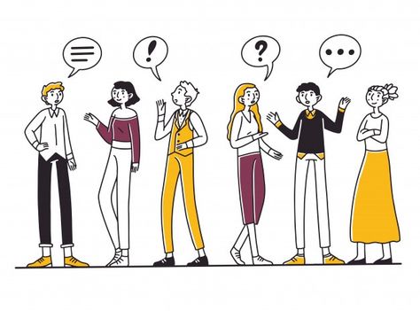 People Talking To Each Other, Dialogue Balloon, People Group, Illustration Story, Outline Illustration, People Talking, Care Logo, Group Of People, Character Poses