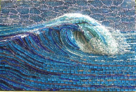 Mosaic Waves, Mosaic Madness, Mosaic Stained, Summer Waves, Mosaic Artwork, Raku Pottery, Mosaic Projects, Cool Ideas, Glass Blocks