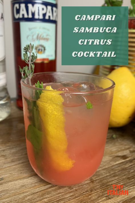 An italian inspired cocktail recipe with Campari, sambuca and citrus juice. Easy and simple cocktial recipe to pour at home. Sambuca Cocktails, Sambuca Drinks, Crostini Toppings, Citrus Cocktail, Cocktail Champagne, Citrus Cocktails, Italian Cocktails, Coffee Party, Parma Ham