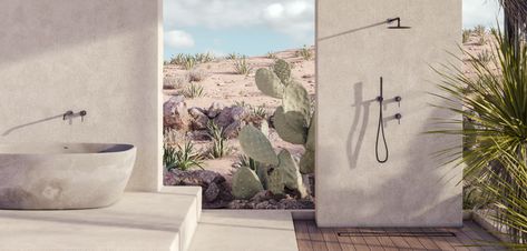 Sola Collection | ABI Bathrooms & Interiors Luxury Greece, Abi Interiors, Outdoor Bathroom, Yellow Tile, Stainless Steel Range, Shower Fixtures, Water Efficiency, Room Tiles, The Local Project