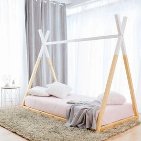 Floor Bed Kids, Pine Wood Floor, Kids Single Bed, Kids Floor Bed, Coco Village, Bed Children, House Frame, Ideas Habitaciones, Teepee Bed