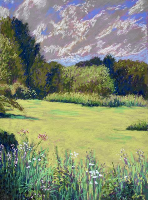 Sunlit Meadow Meadow Art Paintings, Grass Meadow Aesthetic, Sunny Landscape Painting, Grassy Meadow Painting, Meadow Landscape Painting, Spring Meadow Painting, Meadow Drawing, Fantasy Meadow, Meadow Paintings