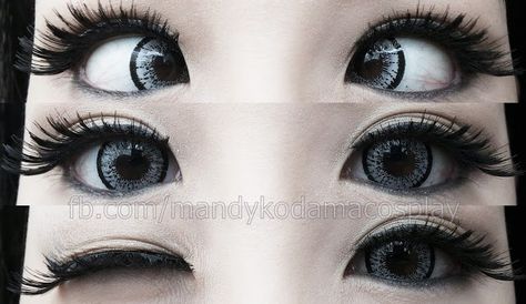 ICK Animate grey contact lenses with 42% water content remain moist & comfortable in eyes. Since the lenses bear only a 15mm diameter, it is understood to expect a moderate illusion of enlargement. Black Eyes Contacts, Black Eye Contacts, Grey Contact Lenses, Circle Contact Lenses, Colored Eye Contacts, Eye Contacts, Color Contacts, Gyaru Makeup, Anime Cosplay Makeup