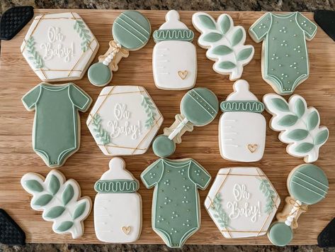 California Cookies, St Patricks Baby, Gold Cookies, Twin Gender Reveal, Safari Cookies, Perfect Sugar Cookies, Best Apple Pie, Blue Green Gold, Baby Shower Treats