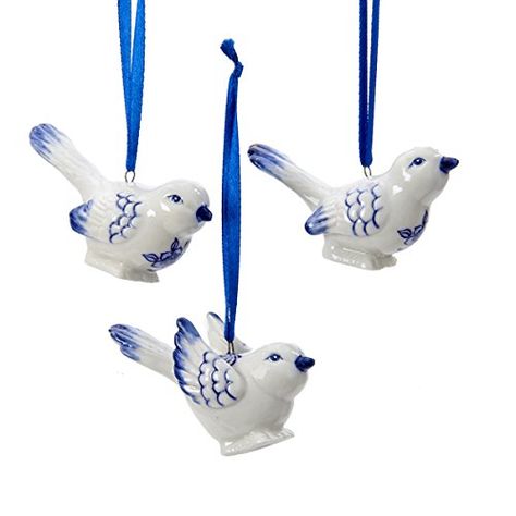 Kurt Adler Porcelain Delft Blue Bird Ornaments,Blue,white, (set OF 3) Teapot Ornament, Bird Christmas Ornaments, Blue Teapot, White Ginger Jars, Blue Christmas Tree, Nutcracker Ornaments, Blue Cups, White Ornaments, Kurt Adler