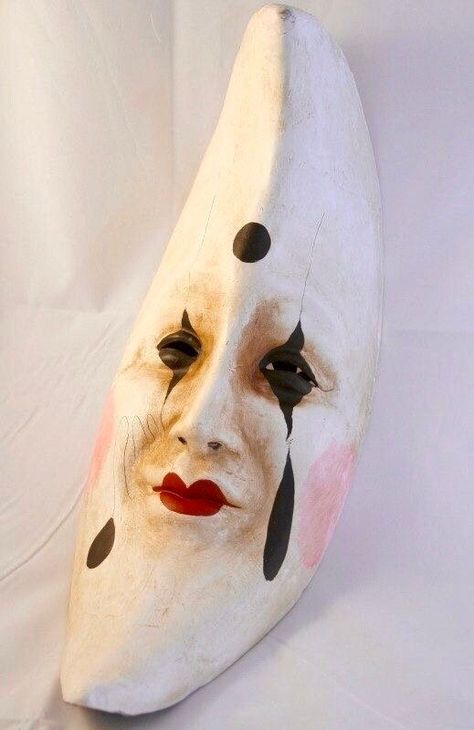 Clay Moon Mask, Moon Mask Masquerade, Mascara Papel Mache, Moon Mask, Mask Venetian, The Man In The Moon, Ballet Russe, Handmade Mask, Mask Painting