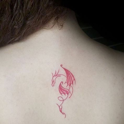 Dragon Tattoo Neck, Dragon Tattoo Back, Red Dragon Tattoo, Dragons Tattoo, Small Dragon Tattoos, Chinese Dragon Tattoos, Dragon Tattoo For Women, Red Ink Tattoos, Red Tattoos