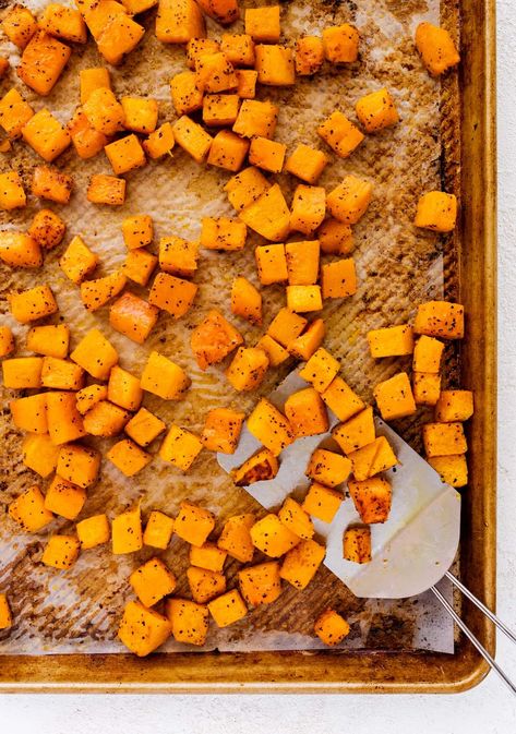 Roasted Butternut Squash - Eating Bird Food Butternut Squash Baked, Roasted Butternut Squash Cubes, Roast Butternut Squash, Butternut Squash Vegan, Butternut Squash Cubes, Baked Butternut Squash, Ziti Recipes, Baked Ziti Recipe, Baked Squash