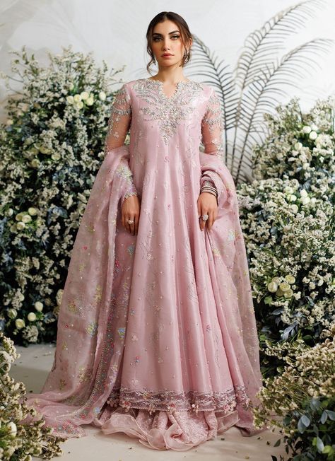 Celestine Blush Kalidaar - Farah Talib Aziz Pakistani Wedding Dresses Sisters, Engagement Bride Dress, Thread Flowers, Baat Pakki, Farah Talib Aziz, Mehendi Outfits, Nikkah Dress, Bridesmaid Saree, Latest Bridal Dresses