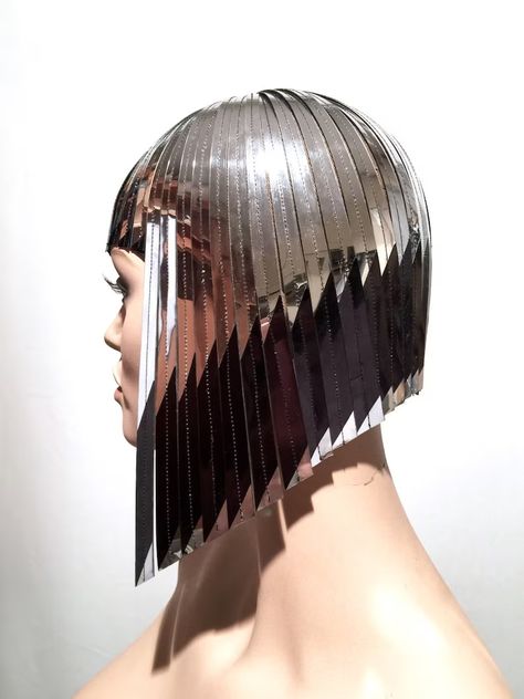 2 Tone Owl Forehead Cleopatra Metallic Wig Hairdress in Chrome - Etsy A Line Bob Cut, Cleopatra Headdress, Line Bob Haircut, Stacked Haircuts, Wig Bob, A Line Bobs, Corte Bob, Egyptian Jewelry, Egyptian Goddess