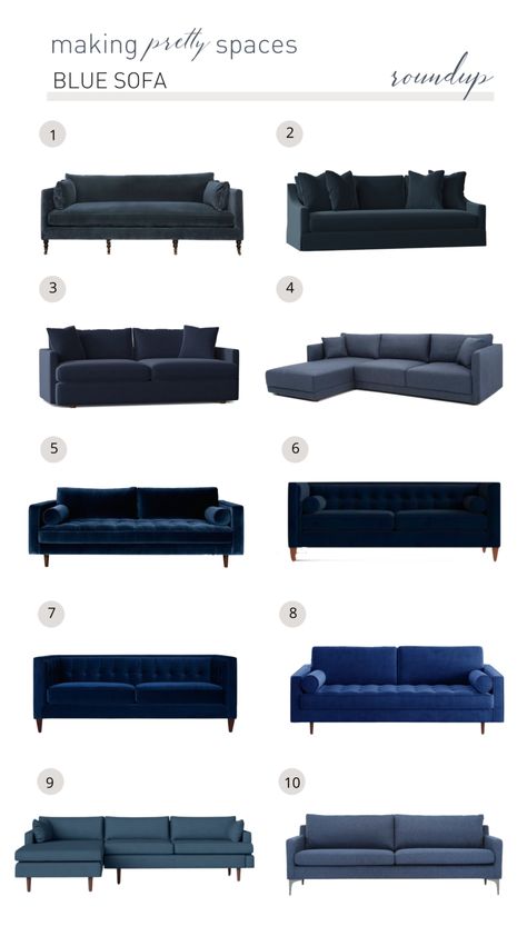 A BLUE SOFA ROUNDUP - Sofa Roundup, Slate Blue Couch, Dark Blue Couch, Navy Sofa Living Room, Navy Blue Velvet Sofa, Navy Blue Couches, Modern Blue Sofa, Navy Couch, Dark Blue Sofa