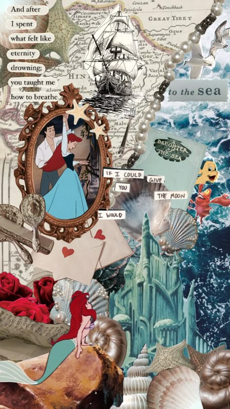 #thelittlemermaid #ariel #ocean #mermaid #collage #aesthetic #moodboard Disney Inspired Wallpaper, Ariel Little Mermaid, Arielle Core Aesthetic, Iphone Disney Wallpaper, Disney Aesthetic Wallpaper Iphone, Ariel Core, Disney Ariel Wallpapers, Little Mermaid Wallpaper Iphone, Disney Wallpaper Collage