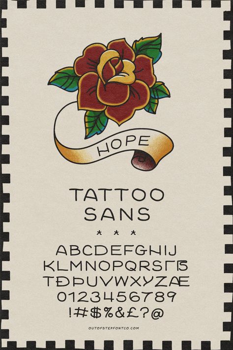 The Hope Flower - Traditional Tattoo Flash Hand Tattoo Font, Traditional Tattoo Writing, Traditional Tattoo Lettering, Traditional Tattoo Font, Company Fonts, Tattoo Font Styles, Edgy Fonts, Hope Flower, Script Tattoo