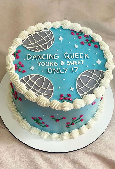 dancing queen birthday cake, dancing queen themed birthday cake, 17th birthday cake ideas, dancing queen cake for 17th birthday, seventeenth birthday cake theme, sweet 17th birthday, dancing queen cake for seventeenth birthday, blue birthday cake, disco ball birthday cake Birthday Cake Themes, Dancing Queen Cake, Queen Birthday Cake, Dancing Queen Birthday, Queens Birthday Cake, 17th Birthday Party Ideas, Queen Birthday Party, Cake Themes, 17. Geburtstag