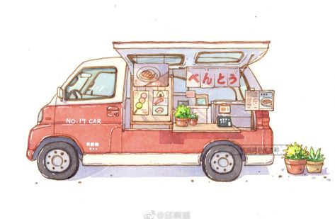 Food Truck Drawing, Truck Drawing, Coloring Book Art, Gouache Painting, Ipad Wallpaper, Children Illustration, Food Truck, Creative Inspiration, Traditional Art