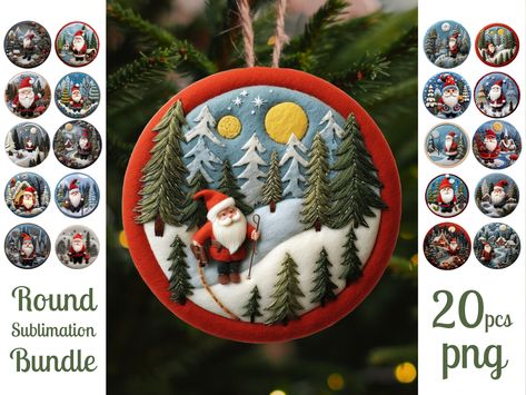 Ornaments Sublimation, Christmas Card Labels, Felt Santa Claus, Printable Ornaments, Santa Christmas Ornaments, Round Png, Felt Santa, Christmas Tree Printable, Tree Printable