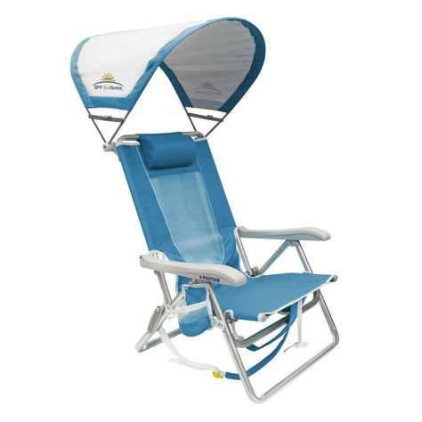 GCI Outdoor SunShade Backpack Beach Compact Reclining Low Profile Chair, Saybrook Blue - Walmart.com Beach Chair With Umbrella, Frame Backpack, Folding Canopy, Backpack Beach Chair, Beach Chair With Canopy, Chair Pictures, Relaxing Outdoors, Outdoor Sun Shade, Foldable Chairs