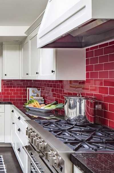 23 Red Tile Design Ideas For Your Kitchen & Bath | Sebring Design Build Red Themed Kitchen Ideas, Red Kitchen Tiles Backsplash Ideas, Red Tile Kitchen Backsplash, Red Kitchen Backsplash Ideas, Red Tile Backsplash, Red Tiled Kitchen, Red Kitchen Backsplash, Kitchen Red Tiles, Kitchen Red Backsplash