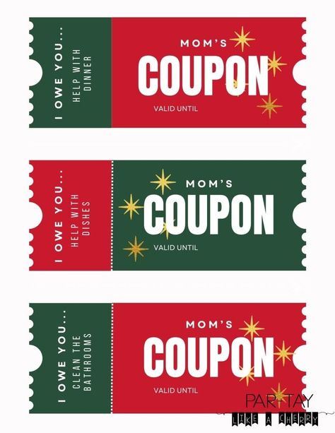 Custom Christmas coupon templates for moms Homemade Coupon Book, Coupon Book For Mom, Christmas Coupon Book, Christmas Present For Mom, Printable Coupon Book, Christmas Presents For Moms, Mom Coupons, Fall Family Fun, Christmas Coupons