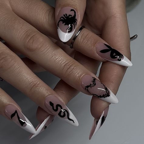 Snake French Tip Nails, Goth French Tip Nails, Halloween French Tips, Classic French Tip Nails, Snake Nails, Classic French Tip, Tattoo Nails, Nails Styles, Goth Nails