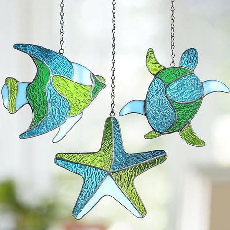 Amazon.com: LEGIFO Sea Stained Glass Window Hanging, Marine Life Set with Fish Starfish Turtles, Stained Glass Decor for Window Wall, Handmade Birthday Gift for Grandma Mom Friends : Automotive Stained Glass Kits, Birthday Gift For Grandma, Glass Suncatchers, Handmade Birthday Gifts, Mom Friends, Stained Glass Decor, Beach Theme Decor, Stained Glass Window Hanging, Stained Glass Suncatchers