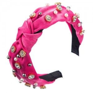 Internet Celebrity Fashion Rhinestone and Pearl Embellished Bowknot Cloth Women Headband - Rose Twisted Hair, Bride Headband, Hair Accessories Pearl, Pink Headbands, Top Knot Headbands, Knotted Headband, Fabric Headbands, Fairy Fashion, Rhinestone Headband