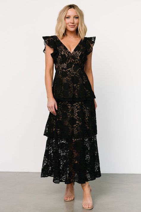 Margot Lace Tiered Maxi Dress | Black + Nude Maxi Dress Black, Tiered Maxi Dress, Prove It, Lace Overlay, Black Maxi Dress, The Money, Dress Black, Black Dress, Maxi Dress