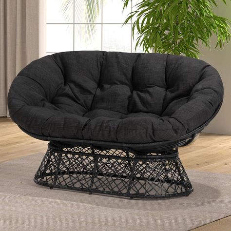 Double Papasan Chair, Black Cushion, Patio Lounge Chairs, Grey Frame, Patio Lounge, Reading Chair, Bedroom Black, Papasan Chair, Black Cushions