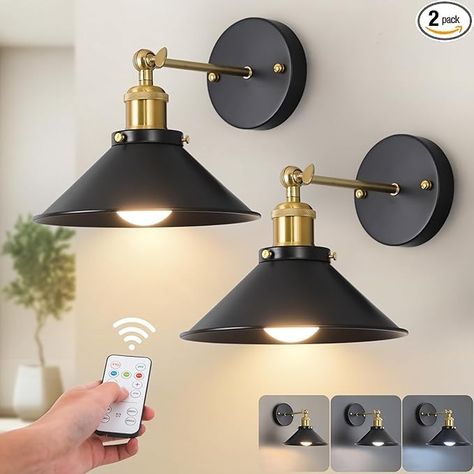 Amazon.com: Bailoch Black & Gold Vintage Rechargeable Battery Operated Wall Sconces, Cordless Battery Powered Led Wall Lights Set of 2, Wall Lamp Fixture Indoor with Remote Control for Bedroom Farmhouse Gallery : Home & Kitchen Battery Operated Wall Sconces, Bedroom Farmhouse, Spare Room, Farmhouse Bedroom, Led Wall Lights, Led Wall, Rechargeable Battery, Rechargeable Batteries, Battery Operated