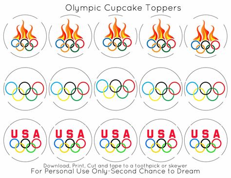 Second Chance to Dream: Olympic Party Printables Cupcake toppers Olympics Food, Toddler Treats, Office Olympics, Ring Cupcake Topper, Olympic Theme Party, Olympic Crafts, Olympic Flag, Olympics Activities, Olympic Colors